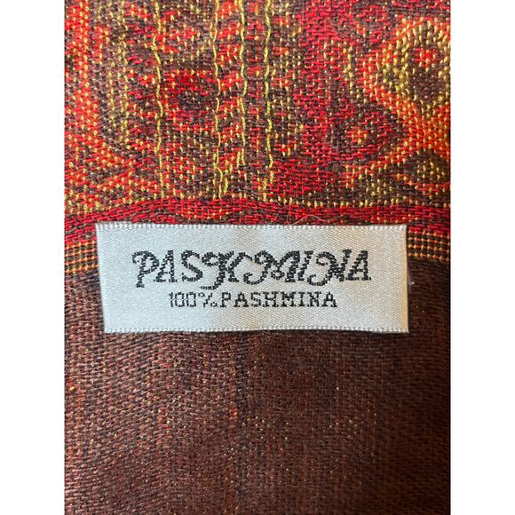 Pashmina Oversize Scarf Brown Red Orange Butterfly Floral Fringe - Picture 6 of 7